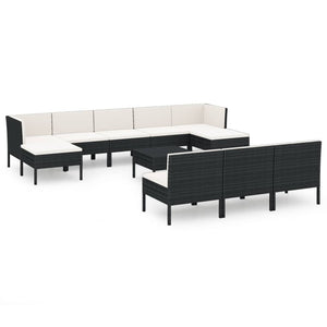 vidaXL 11-Piece Garden Lounge Set with Cushions Poly Rattan Black