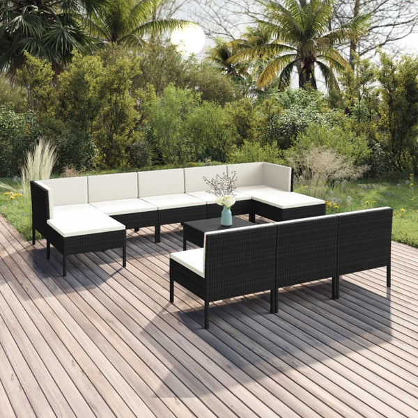 vidaXL 11-Piece Garden Lounge Set with Cushions Poly Rattan Black