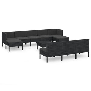 vidaXL 11-Piece Garden Lounge Set with Cushions Poly Rattan Black