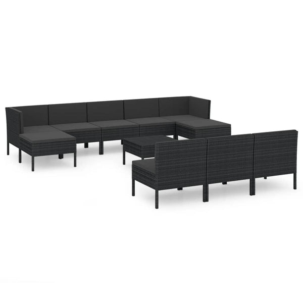 vidaXL 11-Piece Garden Lounge Set with Cushions Poly Rattan Black