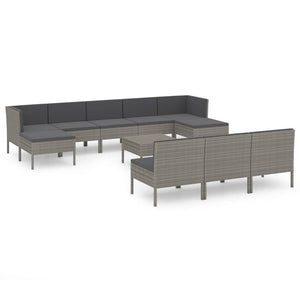 vidaXL 11-pc. Garden Lounge Set with Cushions Poly Rattan Grey