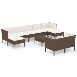 vidaXL 10-Piece Garden Lounge Set with Cushions Poly Rattan Brown