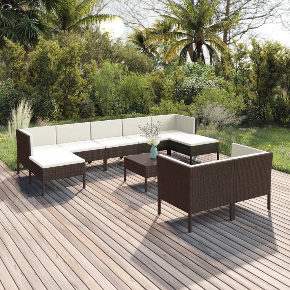 vidaXL 10-Piece Garden Lounge Set with Cushions Poly Rattan Brown