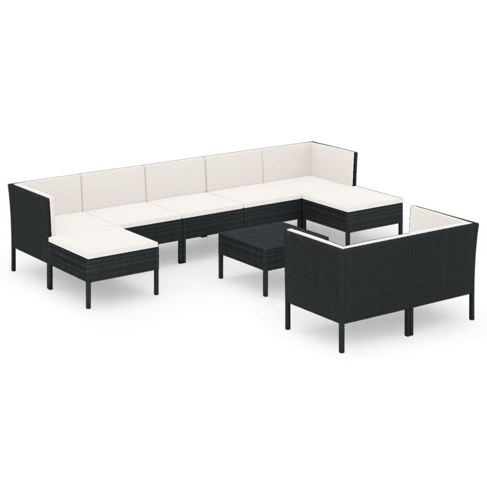 vidaXL 10-piece Garden Lounge Set with Cushions Poly Rattan Black