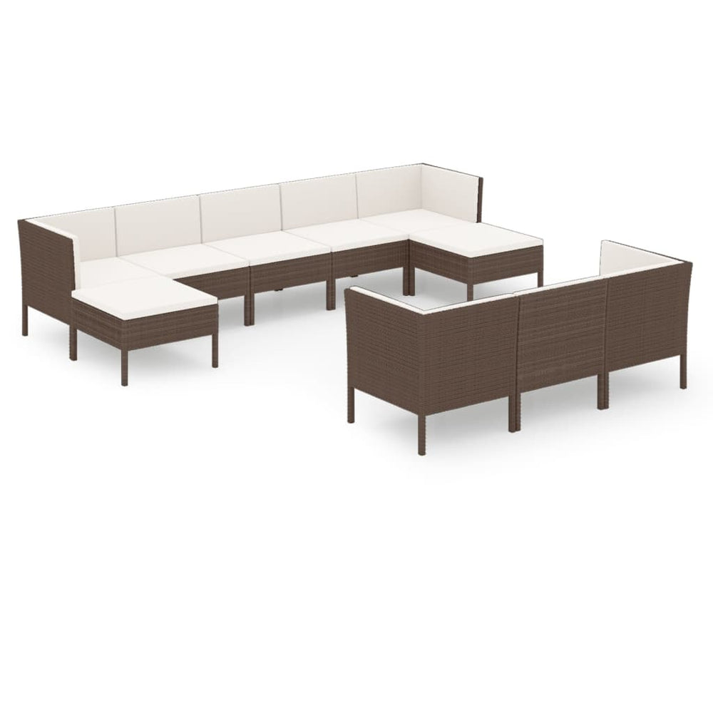vidaXL 10-Piece Garden Lounge Set with Cushions Poly Rattan Brown