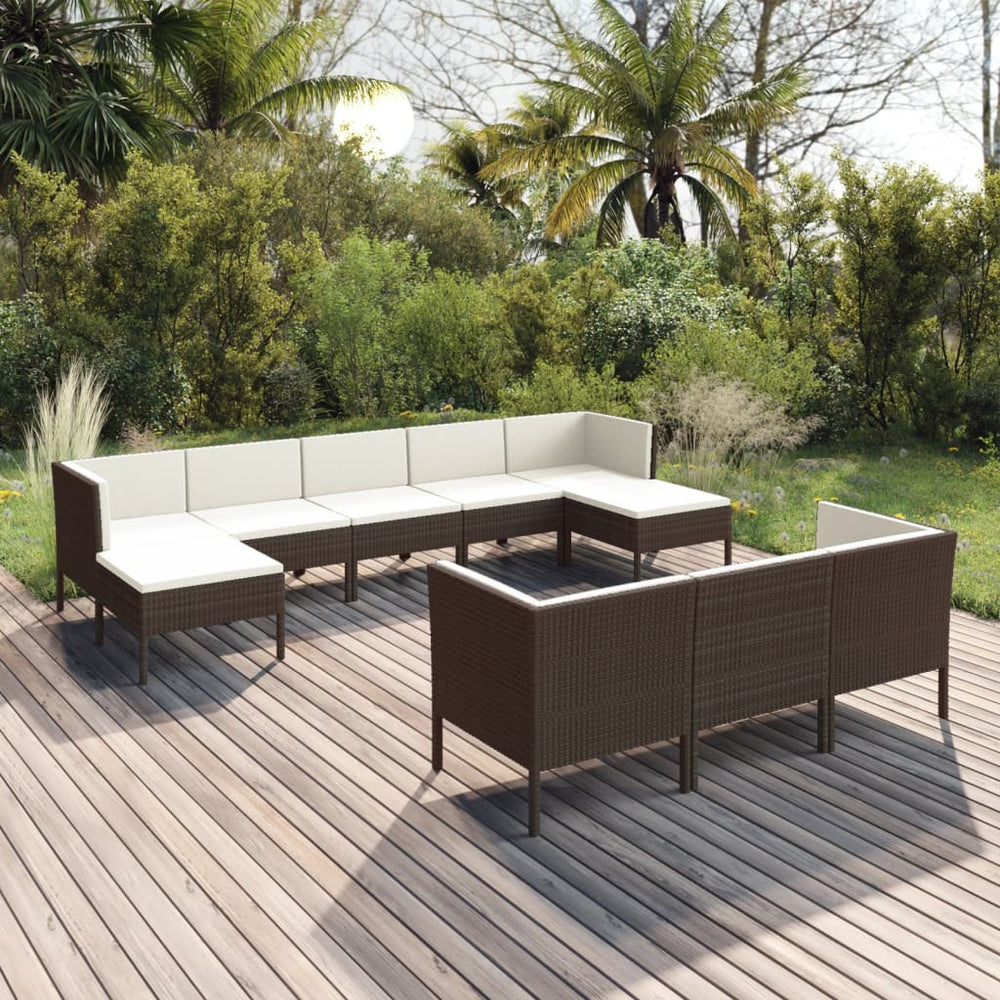vidaXL 10-Piece Garden Lounge Set with Cushions Poly Rattan Brown