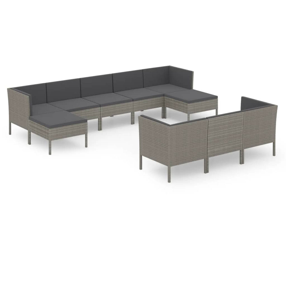 vidaXL 10-pc. Garden Lounge Set with Cushions Poly Rattan Grey