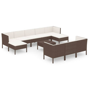 vidaXL 11-pc. Garden Lounge Set with Cushions Poly Rattan Brown