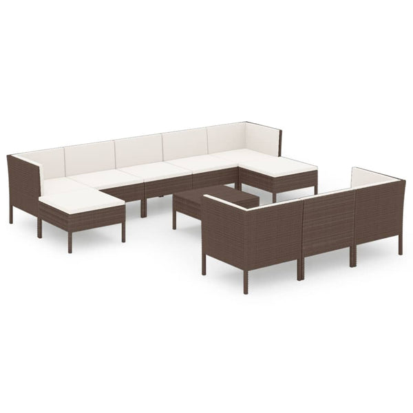 vidaXL 11-pc. Garden Lounge Set with Cushions Poly Rattan Brown