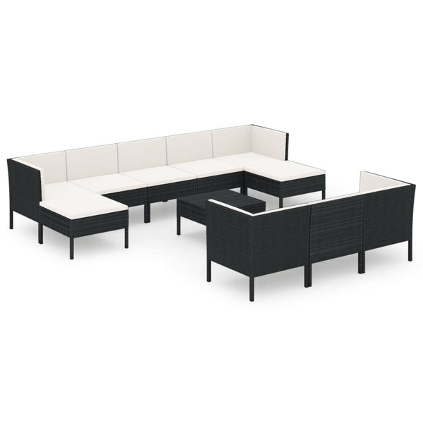 vidaXL 11-Piece Garden Lounge Set with Cushions Poly Rattan Black