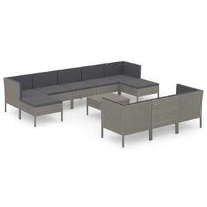 vidaXL 11-pc. Garden Lounge Set with Cushions Poly Rattan Grey
