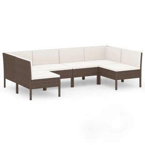 vidaXL 6-Piece Garden Lounge Set with Cushions Poly Rattan Brown