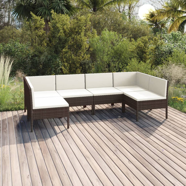 vidaXL 6-Piece Garden Lounge Set with Cushions Poly Rattan Brown