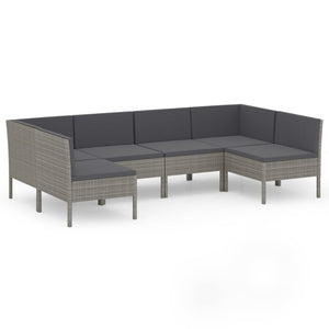 vidaXL 6-Piece Garden Lounge Set with Cushions Poly Rattan Grey