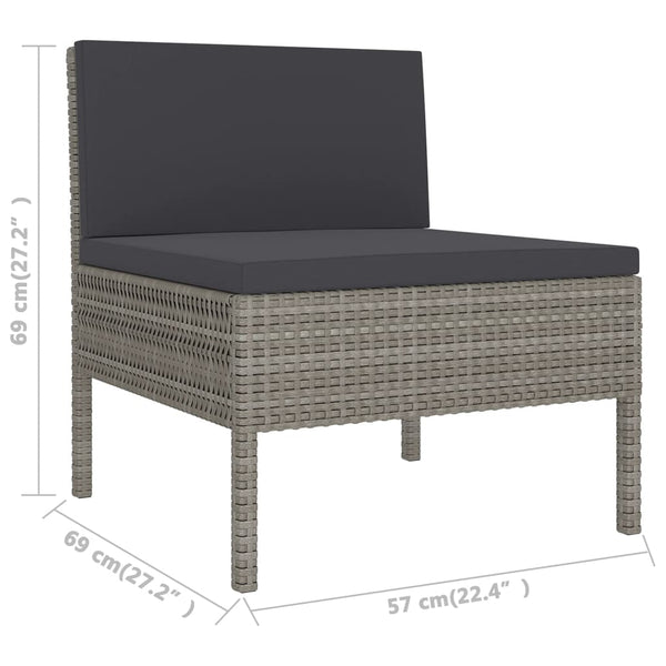 vidaXL 6-Piece Garden Lounge Set with Cushions Poly Rattan Grey