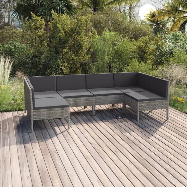 vidaXL 6-Piece Garden Lounge Set with Cushions Poly Rattan Grey