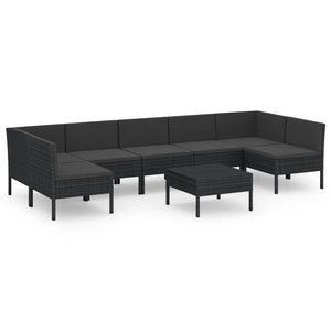 vidaXL 8-piece Garden Lounge Set with Cushions Poly Rattan Black