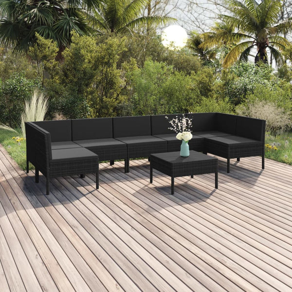 vidaXL 8-piece Garden Lounge Set with Cushions Poly Rattan Black
