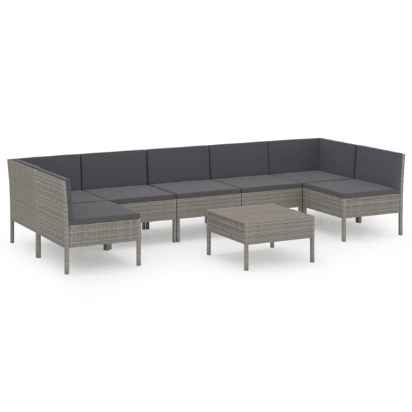 vidaXL 8-piece Garden Lounge Set with Cushions Poly Rattan Grey