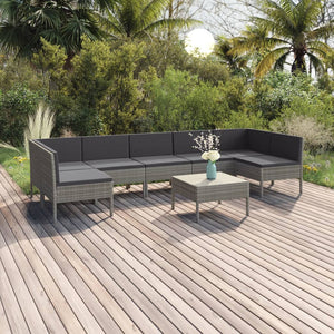 vidaXL 8-piece Garden Lounge Set with Cushions Poly Rattan Grey