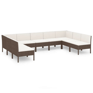 vidaXL 9-piece Garden Lounge Set with Cushions Poly Rattan Brown