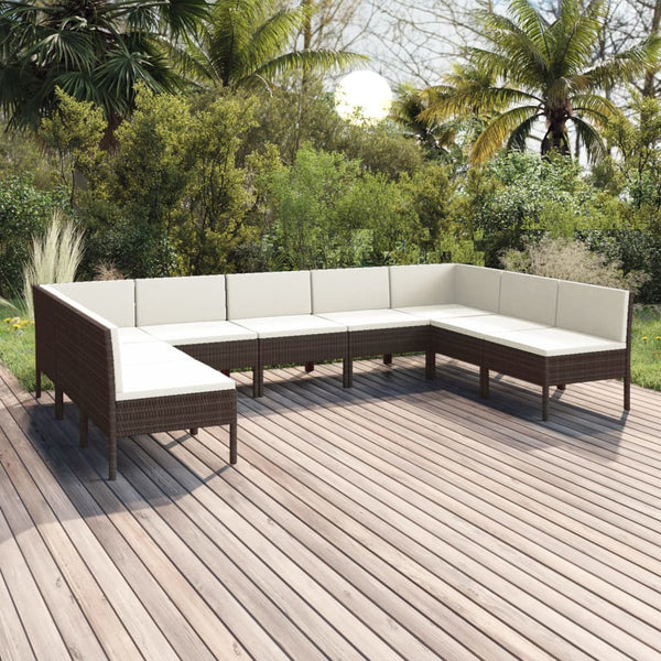 vidaXL 9-piece Garden Lounge Set with Cushions Poly Rattan Brown