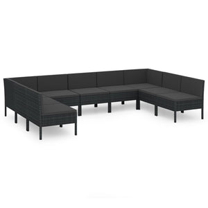 vidaXL 9-piece Garden Lounge Set with Cushions Poly Rattan Black
