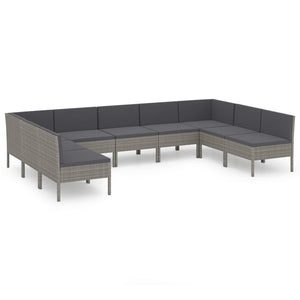 vidaXL 9-piece Garden Lounge Set with Cushions Poly Rattan Grey