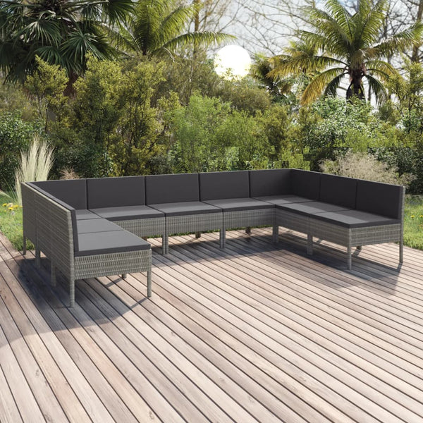 vidaXL 9-piece Garden Lounge Set with Cushions Poly Rattan Grey