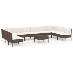 vidaXL 11-pc. Garden Lounge Set with Cushions Poly Rattan Brown