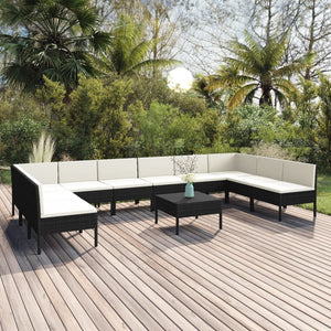 vidaXL 11-Piece Garden Lounge Set with Cushions Poly Rattan Black