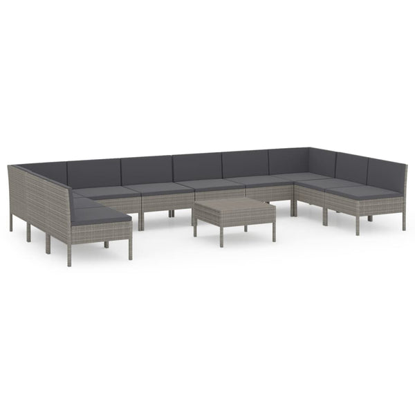 vidaXL 11-pc. Garden Lounge Set with Cushions Poly Rattan Grey