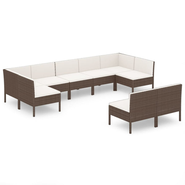 vidaXL 9-piece Garden Lounge Set with Cushions Poly Rattan Brown