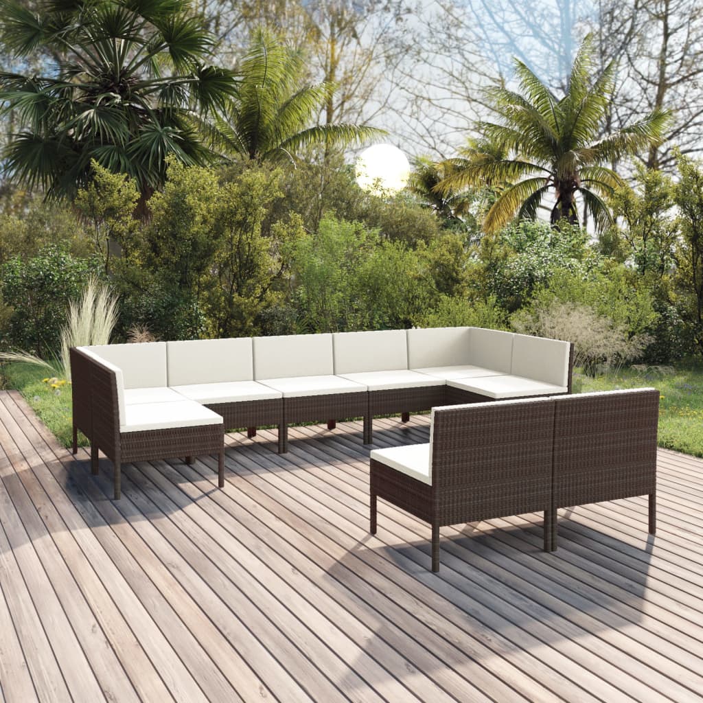vidaXL 9-piece Garden Lounge Set with Cushions Poly Rattan Brown