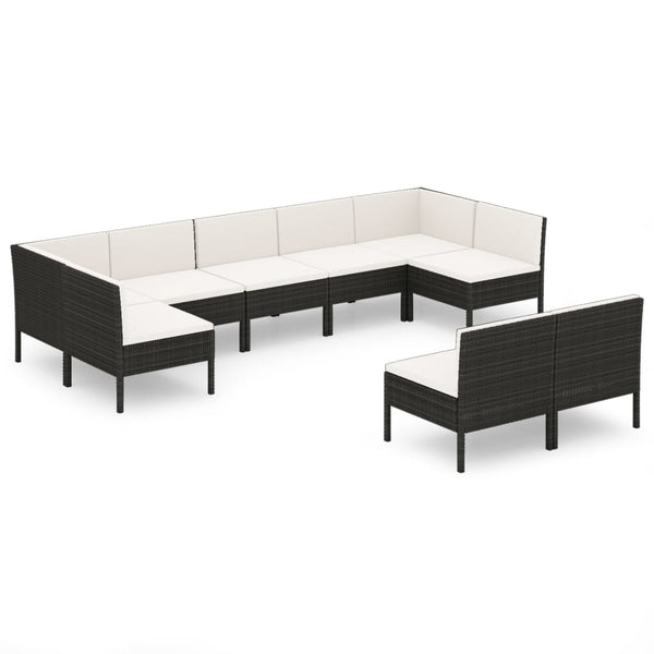 vidaXL 9-piece Garden Lounge Set with Cushions Poly Rattan Black