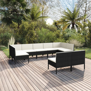 vidaXL 9-piece Garden Lounge Set with Cushions Poly Rattan Black