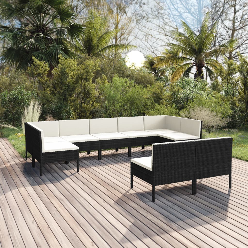 vidaXL 9-piece Garden Lounge Set with Cushions Poly Rattan Black