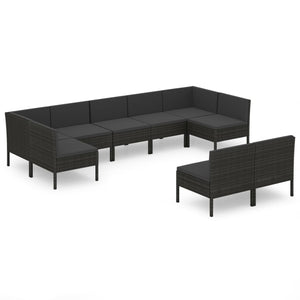 vidaXL 9-piece Garden Lounge Set with Cushions Poly Rattan Black