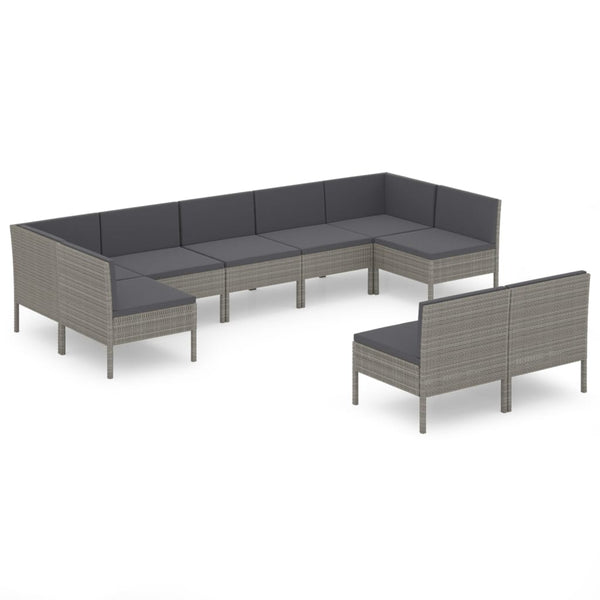 vidaXL 9-piece Garden Lounge Set with Cushions Poly Rattan Grey