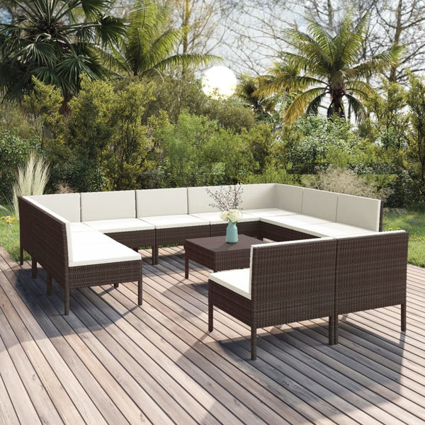 vidaXL 12-piece Garden Lounge Set with Cushions Poly Rattan Brown
