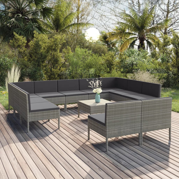 vidaXL 12-piece Garden Lounge Set with Cushions Poly Rattan Grey