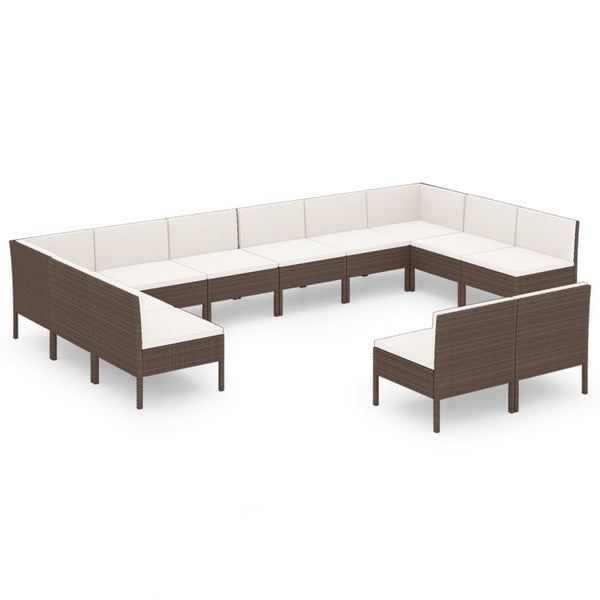 vidaXL 12-piece Garden Lounge Set with Cushions Poly Rattan Brown