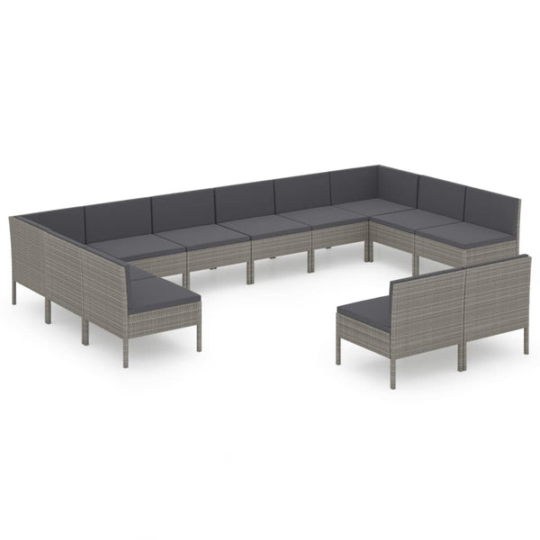 vidaXL 12-piece Garden Lounge Set with Cushions Poly Rattan Grey