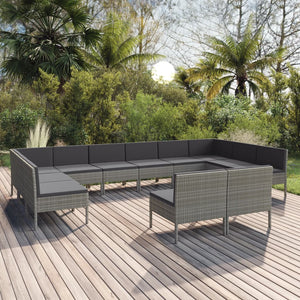 vidaXL 12-piece Garden Lounge Set with Cushions Poly Rattan Grey