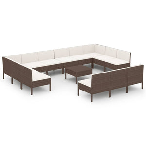 vidaXL 14-Piece Garden Lounge Set with Cushions Poly Rattan Brown