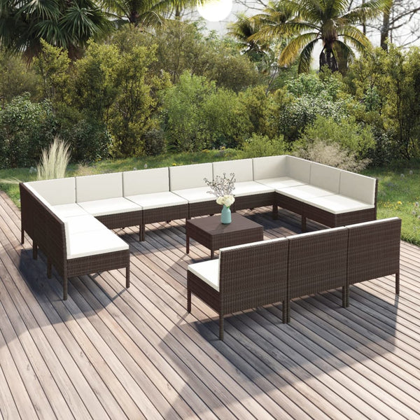 vidaXL 14-Piece Garden Lounge Set with Cushions Poly Rattan Brown