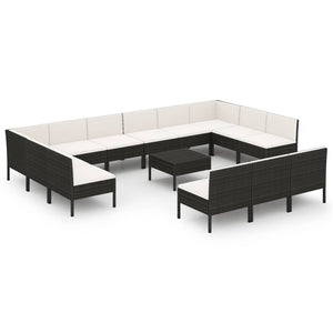 vidaXL 14-piece Garden Lounge Set with Cushions Poly Rattan Black