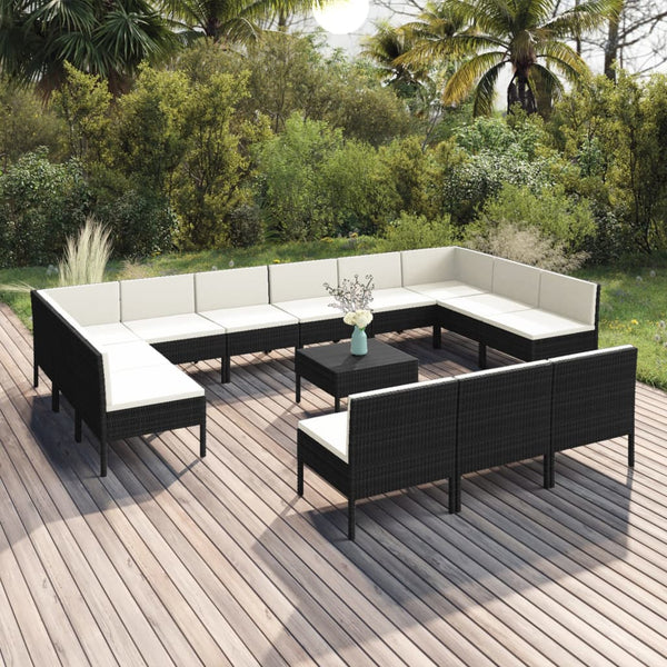 vidaXL 14-piece Garden Lounge Set with Cushions Poly Rattan Black