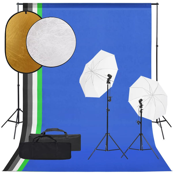 vidaXL Photo Studio Kit with Lights, Background, and Reflector