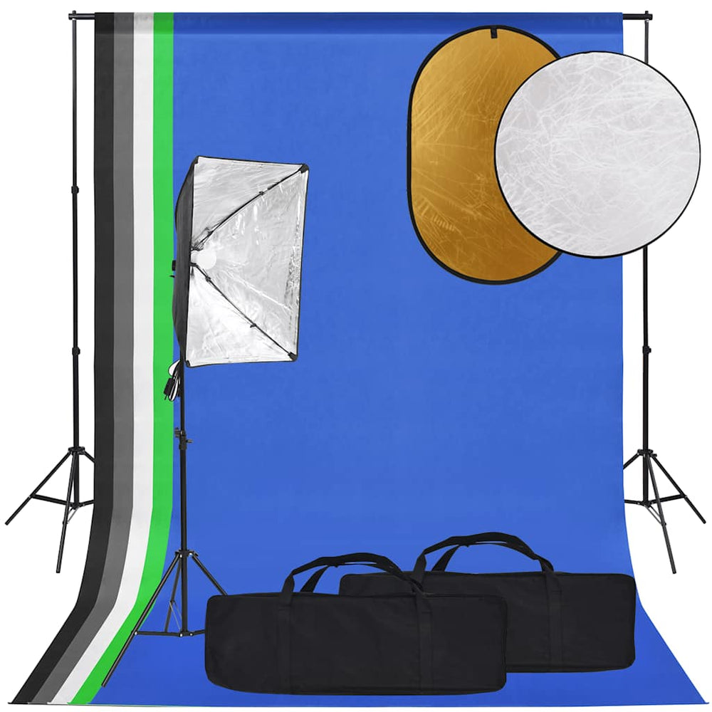 vidaXL Photo Studio Kit with Softbox, Backdrop, and Reflector